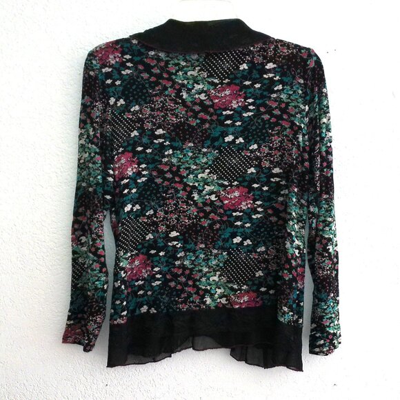 Black colorful floral long sleeve blouse, with little tiny studs and lace detail - Picture 8 of 8
